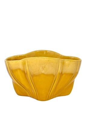 Vintage Mid Century Haeger USA Yellow Ceramic Scalloped Planter Vase Glazed